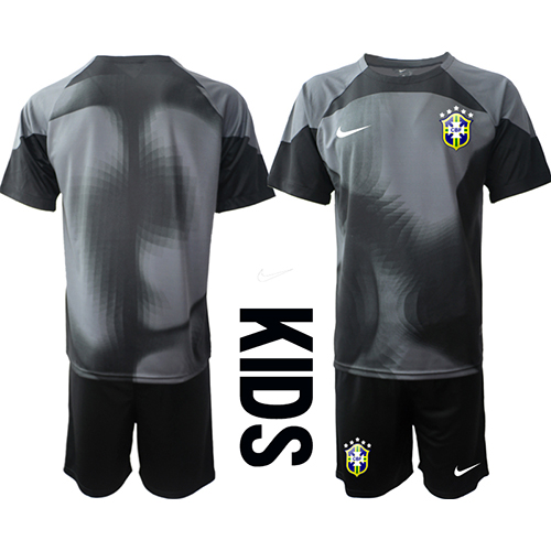 Fotballdrakt Barn Brasil Keeper Hjemmedraktsett VM 2022 Kortermet (+ Korte bukser)